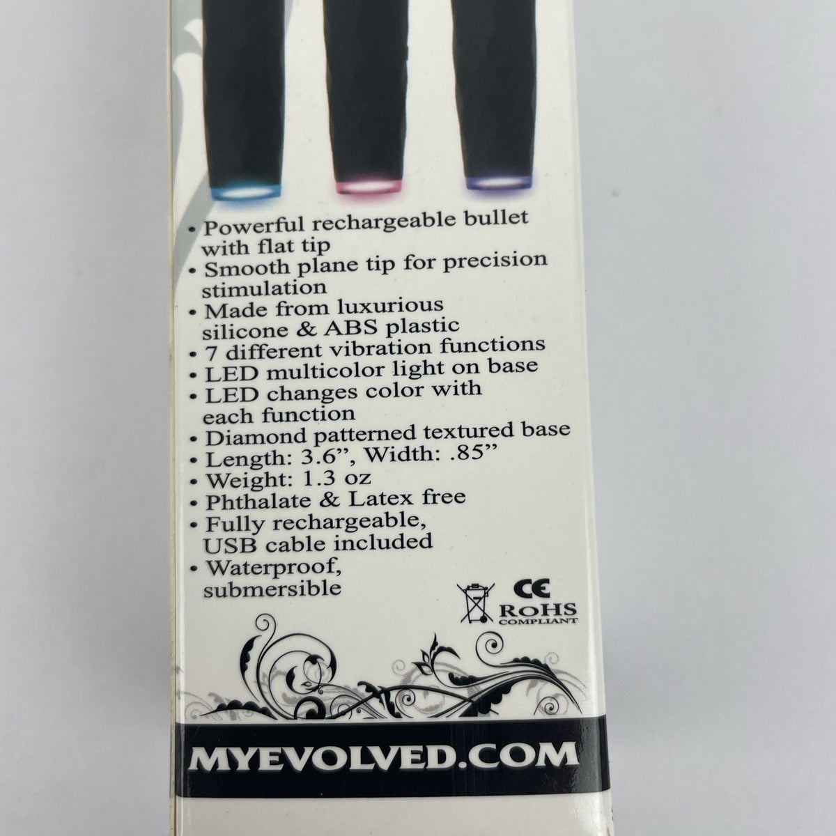 " Evolved " On The Spot Bullet Rechargeable Light Up Vibe Personal Toy - Black
