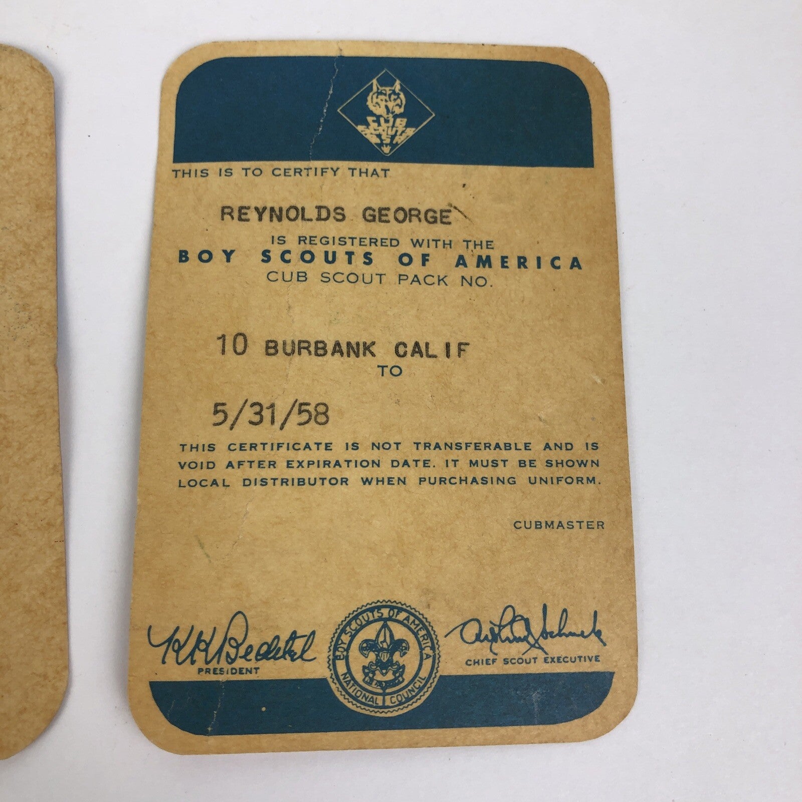 VNTG BSA Cub Scouts Bear Rank Card and Boy Scouts of America Certificates 1958