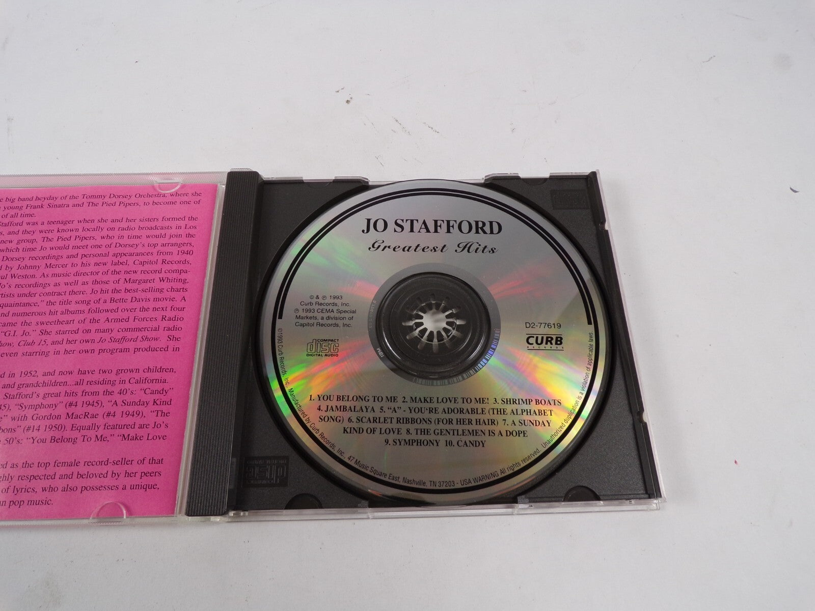 Jo Stafford Greatest Hits You Belong To Me Make Love To Me Jambalaya CD#39