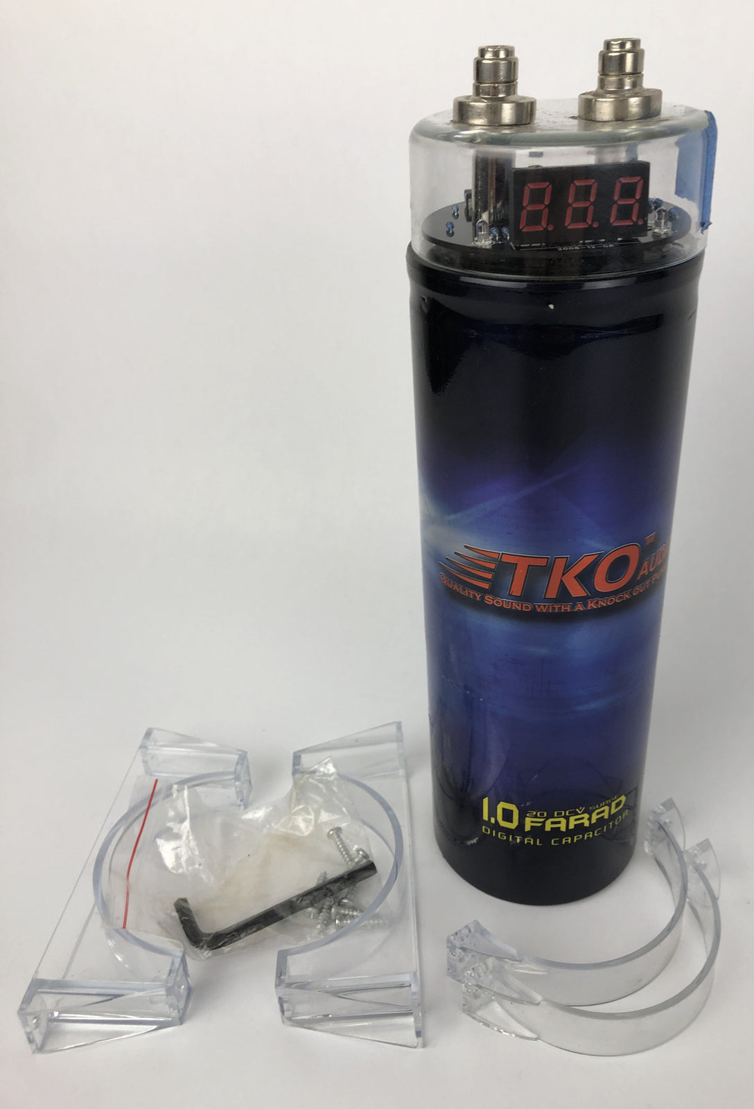 TKO Audio 1.0 Farad Digital Capacitor 20 DCV Surge w Digital Red Display & Mount