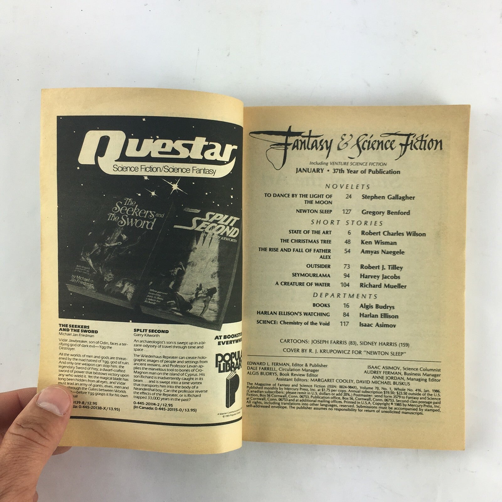 January Fantasy & Science Fiction Magazine Newton Sleep by Gregory Benford