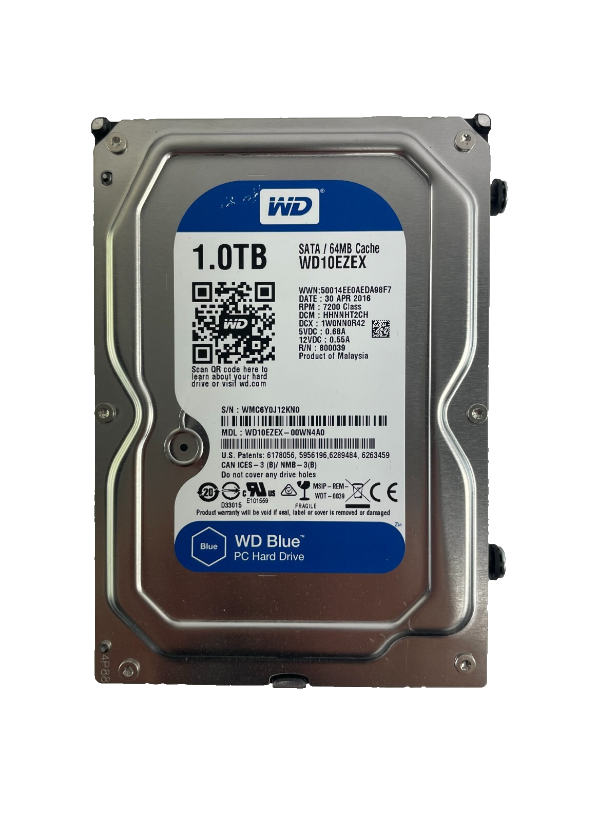 WD Blue PC Hard Drive Model WD10EZEX - 00WN4A0 SATA Internal Drive Cache 64MB