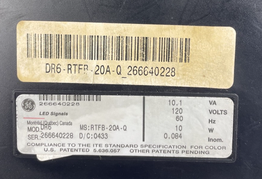 12" General Electric GE RED LED Traffic Light Signal Lens 120V Model  DR6      A