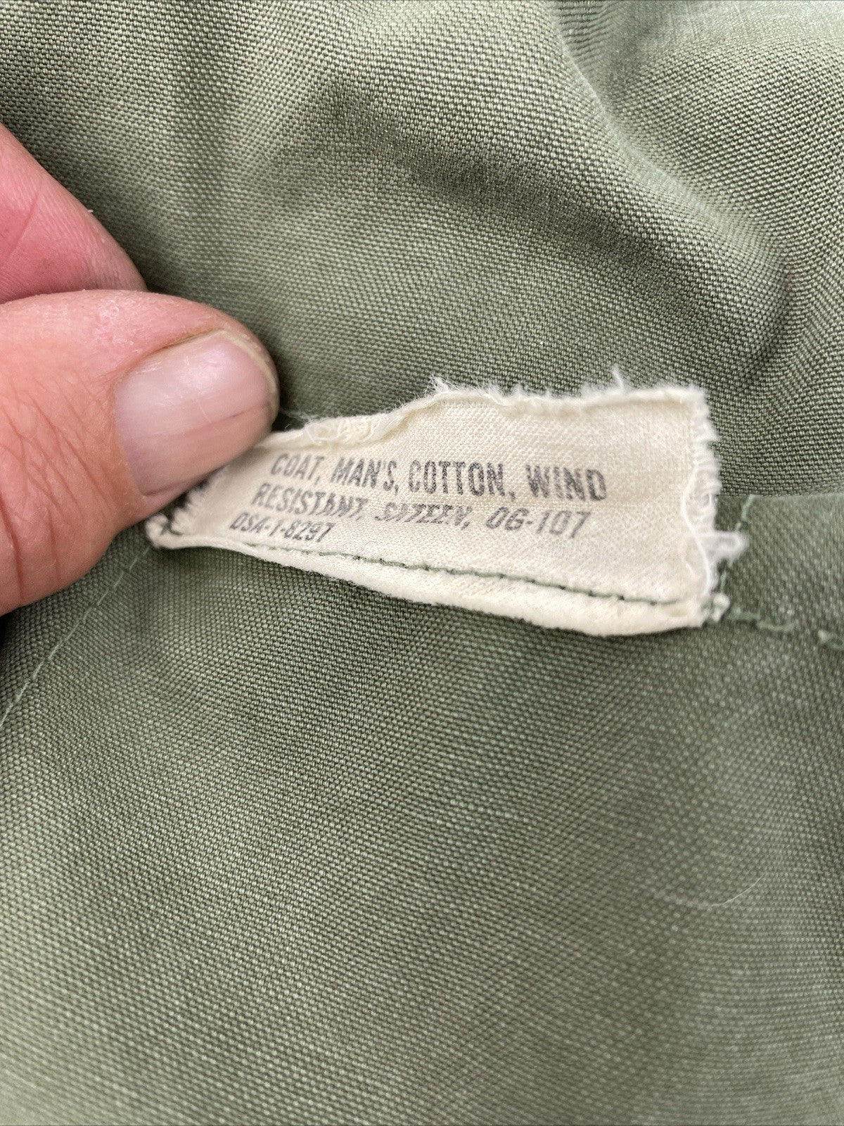 Vintage US Army Coat Mens XS Olive Green Field Jacket WR Sateen OG107 Military