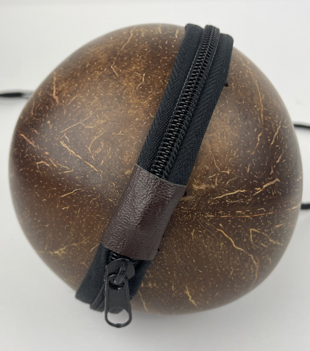 Real Coconut Purse Folk Art Couture Vintage Hand Made with Zippered Closure