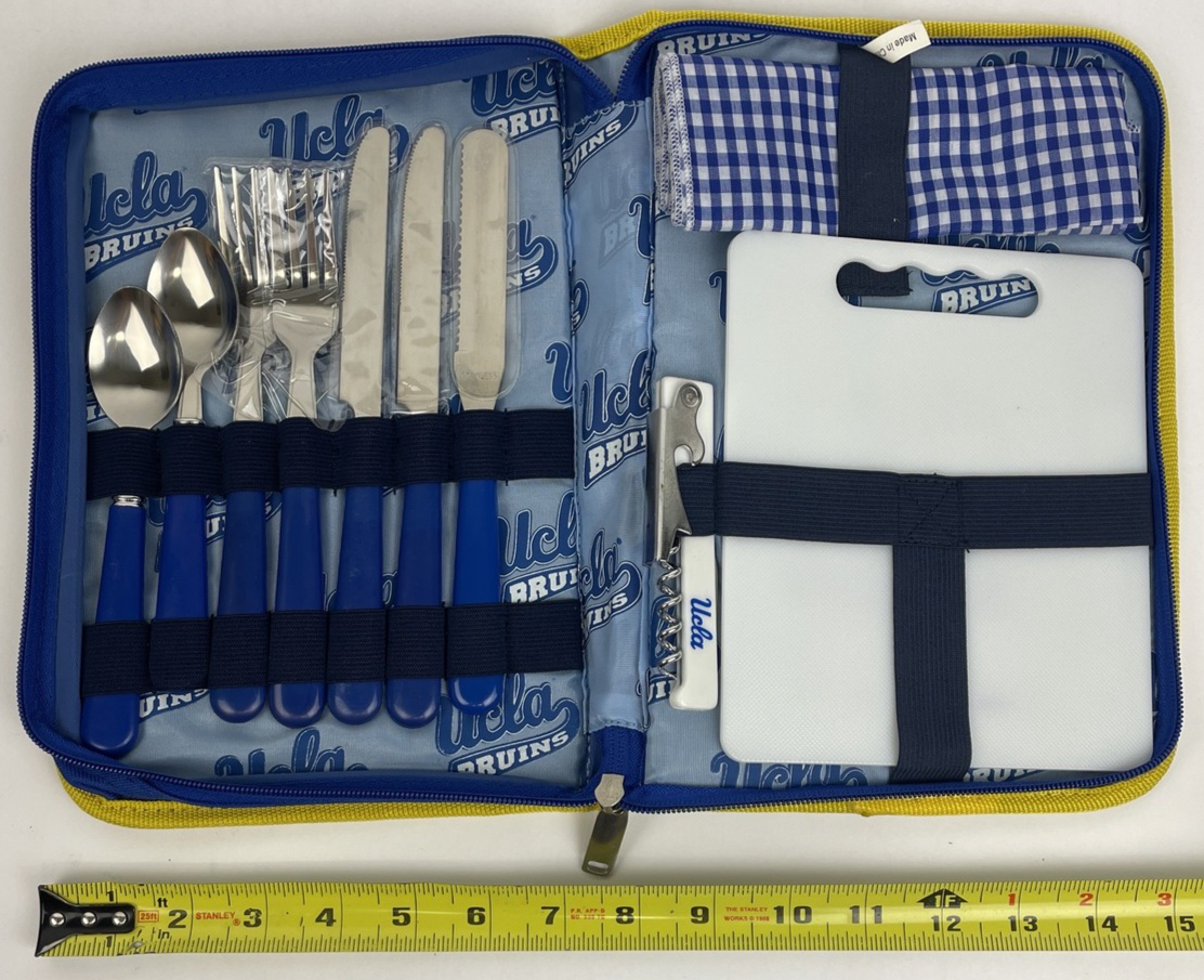 UCLA BRUIBS Camping PICNIC FOLDER SPOONS / KNIVES / CHEESE BOARD / NAPKIN NEW