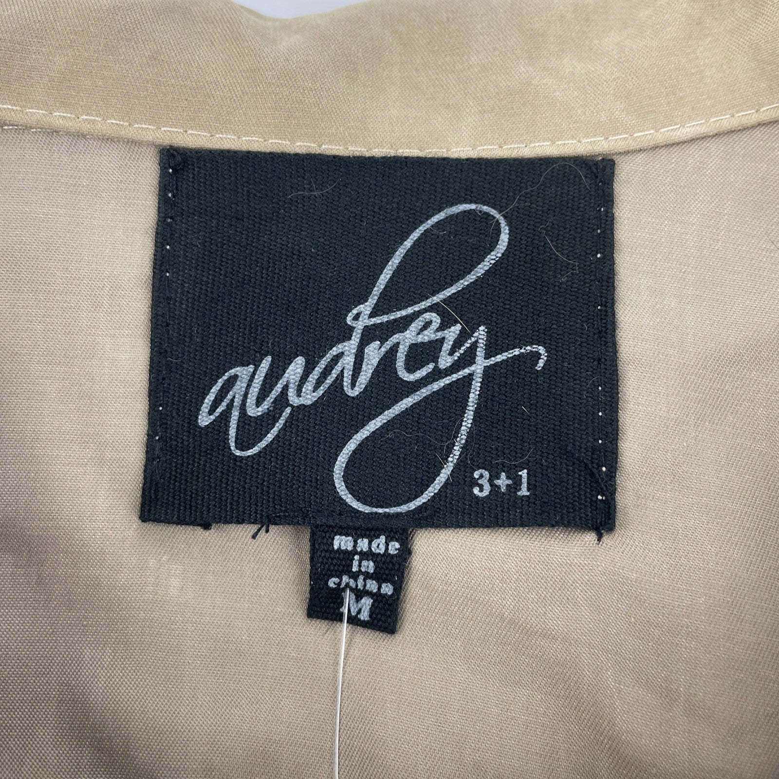Audrey Belted Cropped Tan Trench Coat w Wide Lapels Sheer Nany Mesh Back Sz M