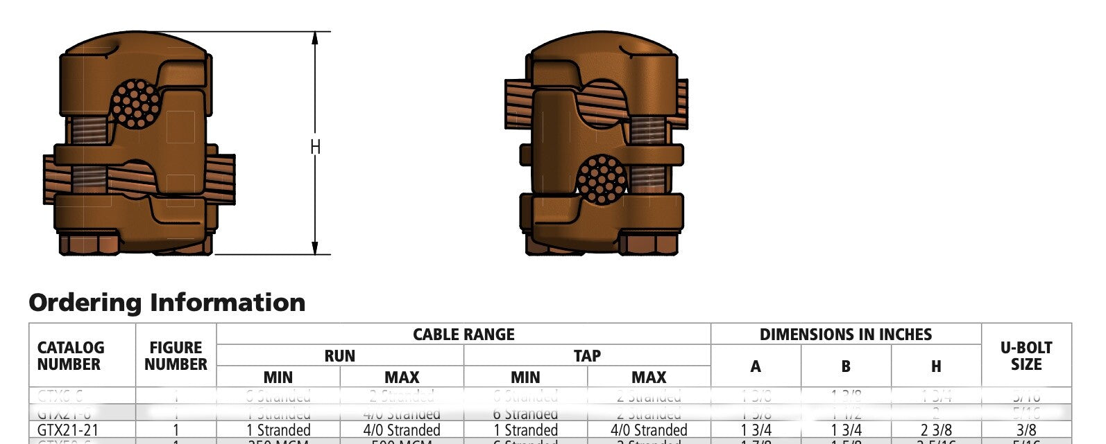 Dossert GTX21-21 SPLICE CONDUCTOR Copper Two Position Variable Distribution Tap