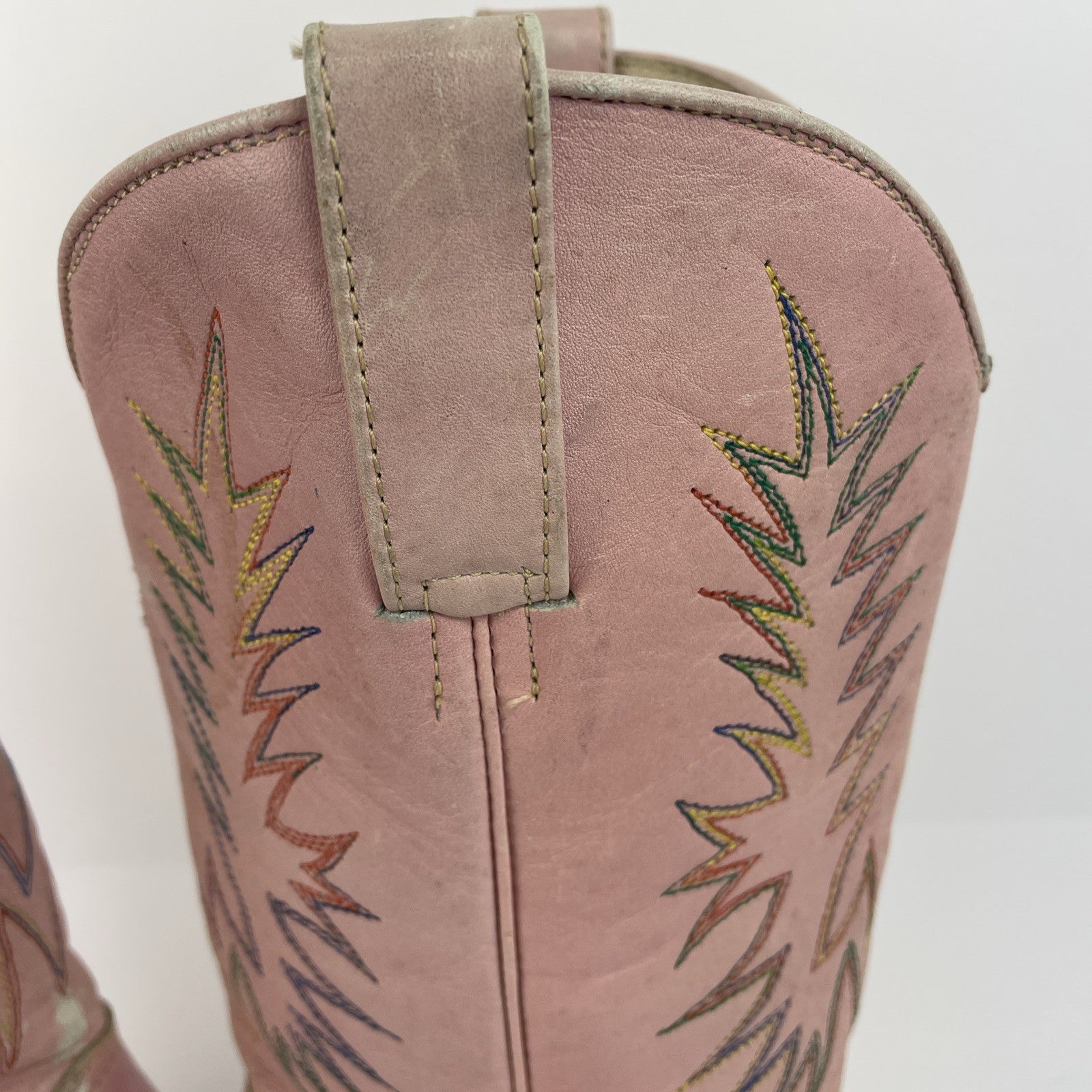 Samello for Circle Kane Cowboy Boots Pink w Rainbow embroidery Sz 7M Brazil Made