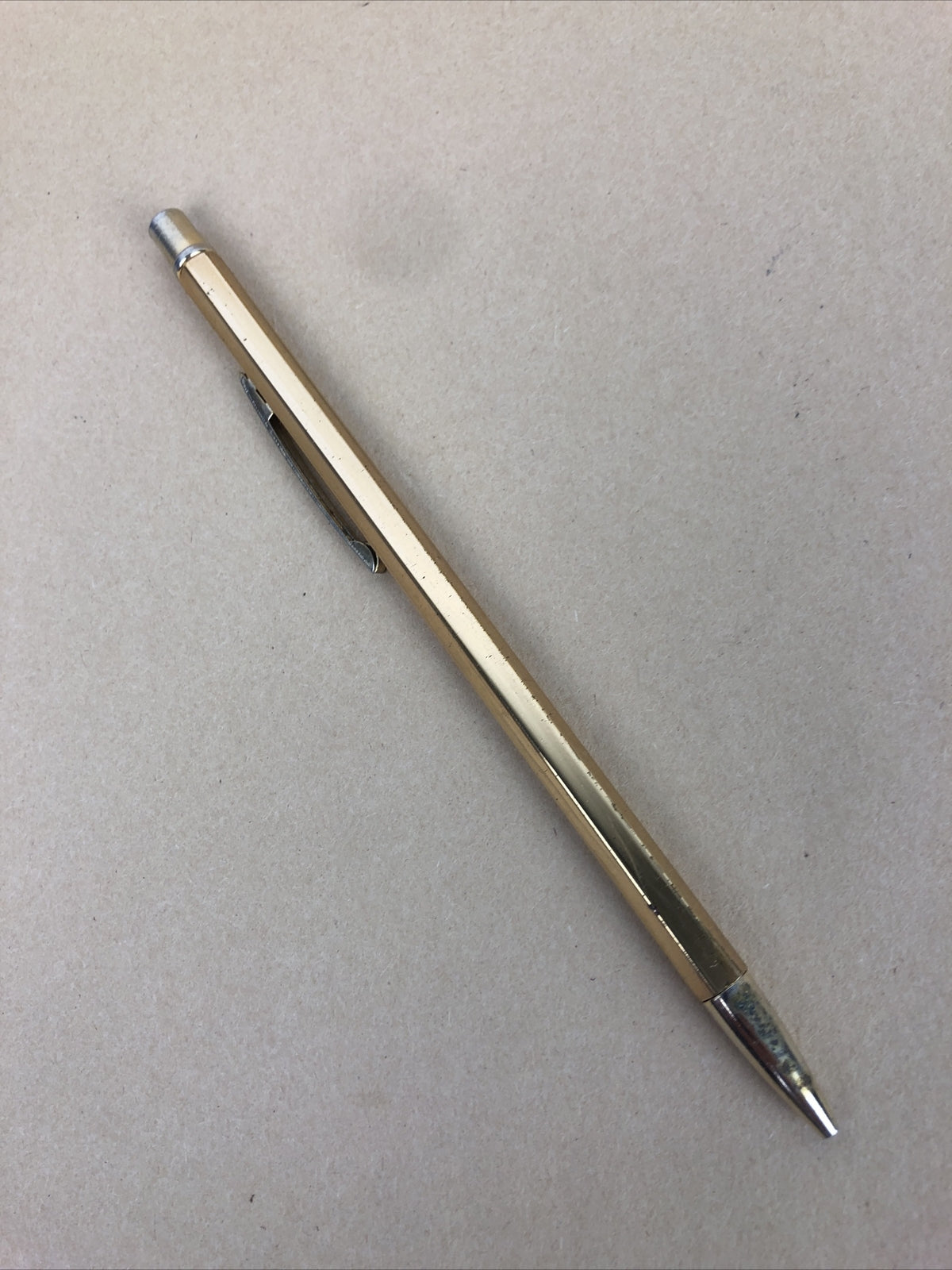 Vintage Stratford USA Ribbed Gold Tone Machinists Mechanical Pencil w Lead LOOK