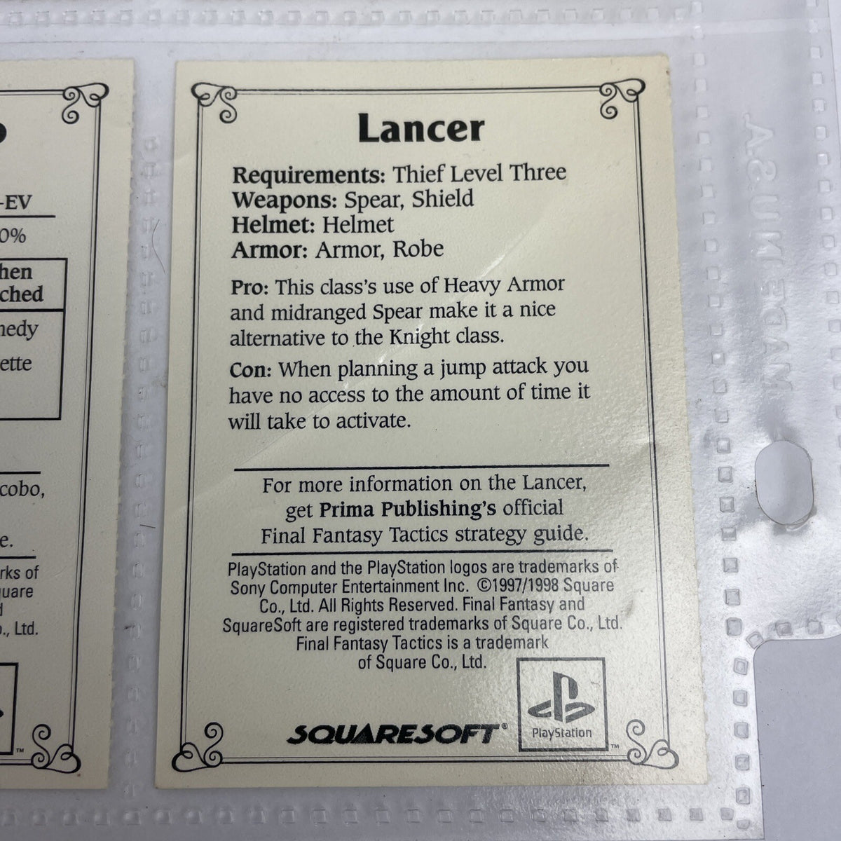 6 x Final Fantasy Tactics Playstation 1 EB Games Squaresoft Promo Trading Cards