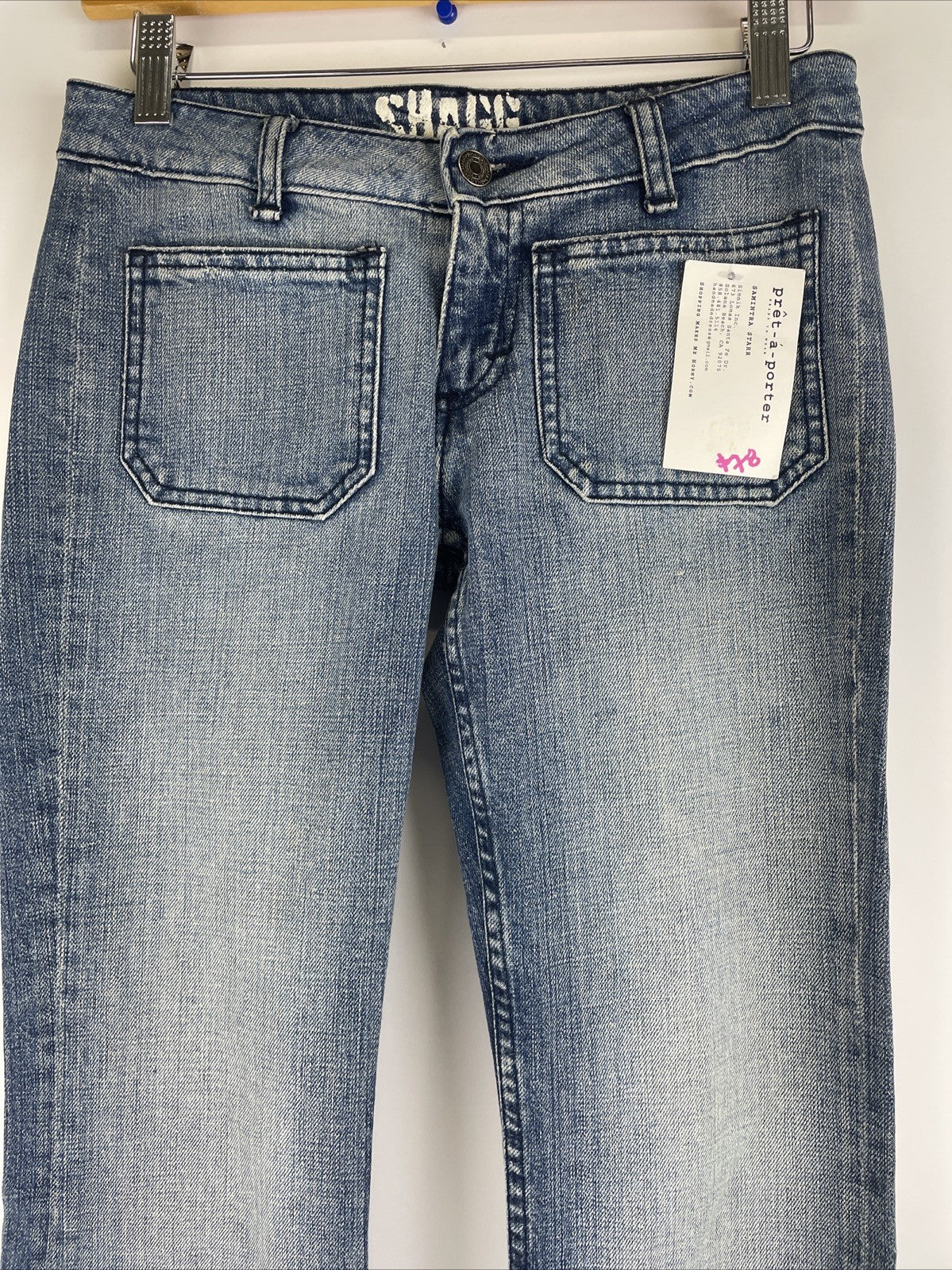 Shagg Denim Los Angeles Y2K Low Rise Bootcut Designer Jeans Sz 25 Light Wash