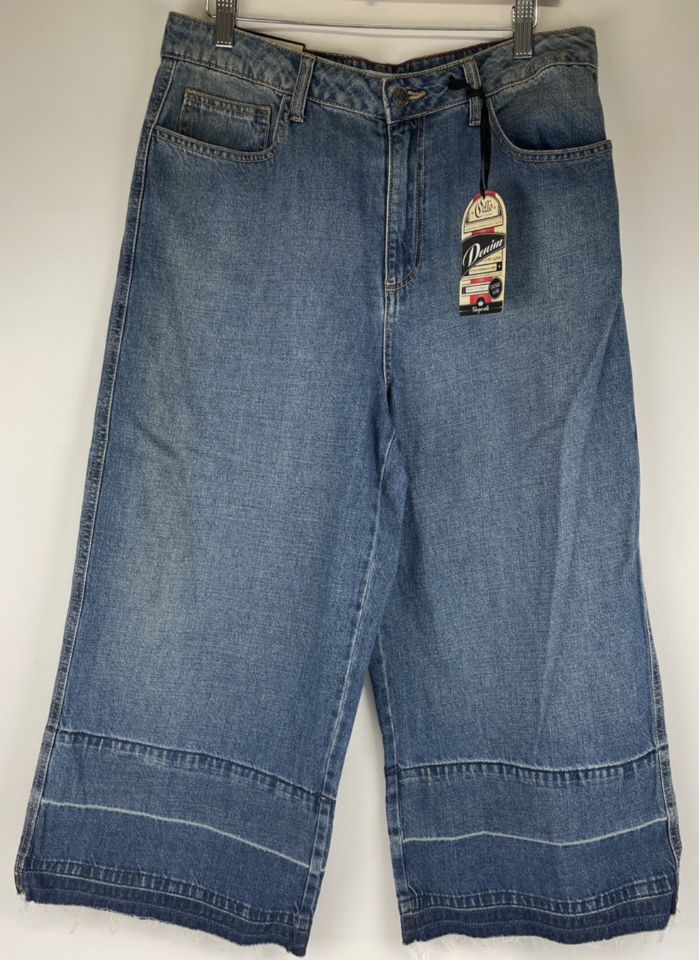 PELLO Los Angeles Wide Leg Jeans 13 Grey Distressed Raw Hem High Rise Y2K Grunge