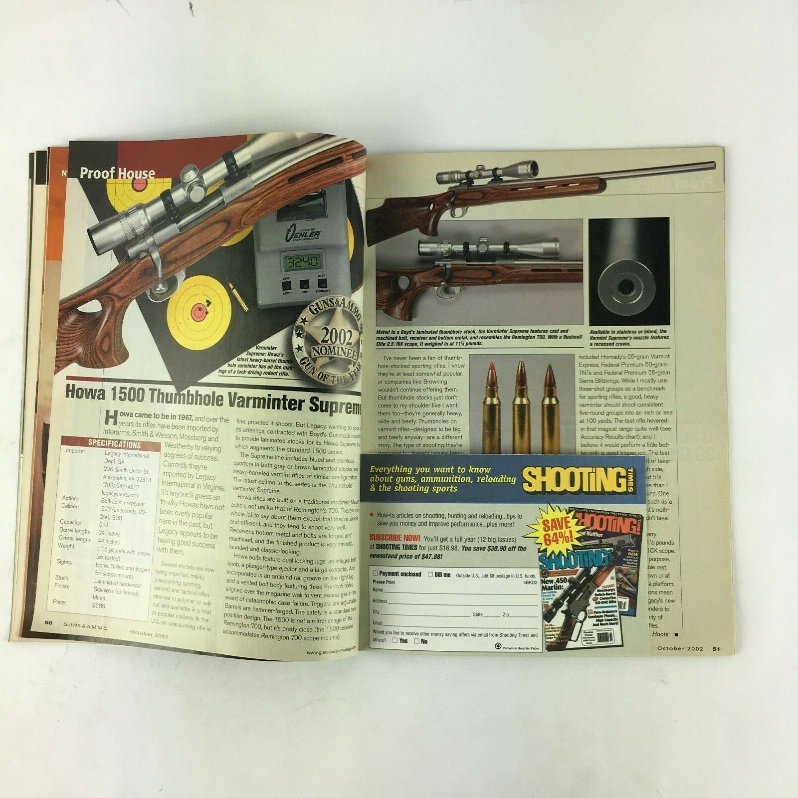 October 2002 Guns&Ammo Magazines One-two Polymer Punch .17HMR Goes Ballistic 