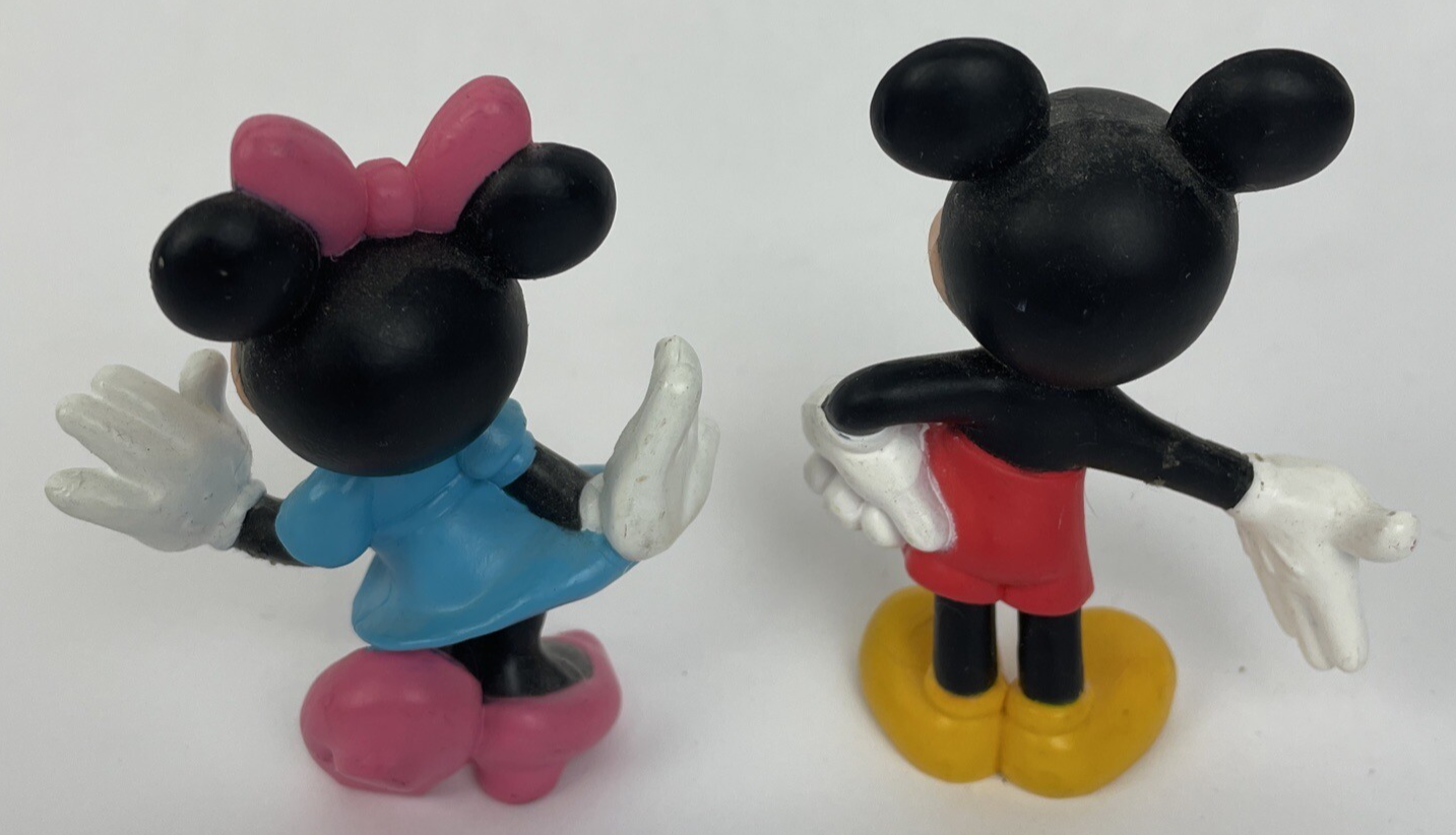 Vintage Disney Mini Figures Figurine Cake Toppers Minnie Mouse & Mickey Mouse 3"