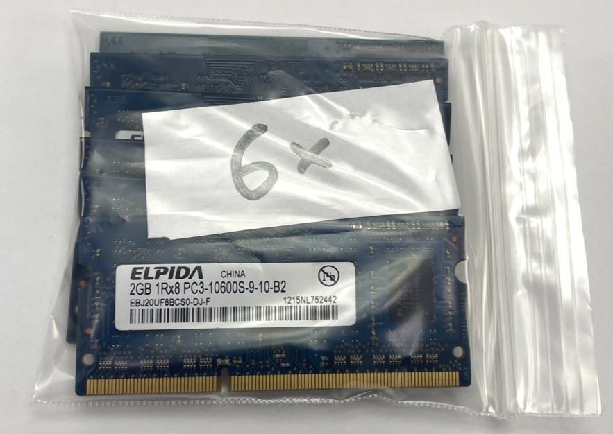 Lot of 6 x Elpida 12GB (2x 2GB) 1Rx8 PC3-10600S-9-10-B2, Apple iMac