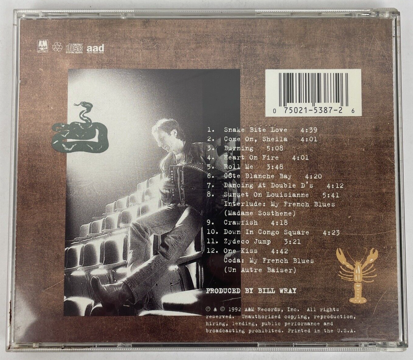 Zachary Richard – Snake Bite Love, Digital Audio CD - 1992 A&M Records - PQR
