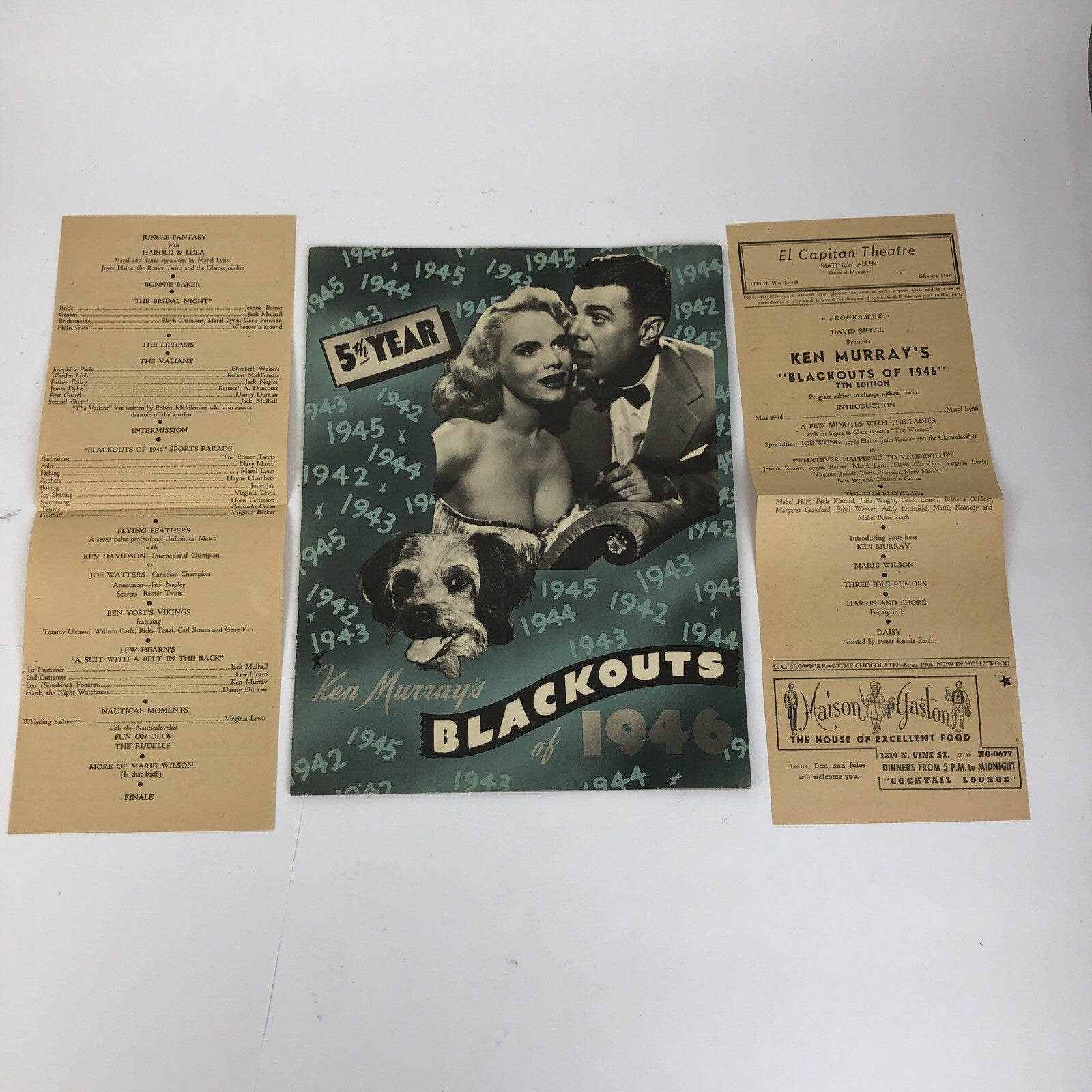 Rare Ken Murray's Blackouts Theatre Program 5th year 7th Ed. 1946 El Capitan ++