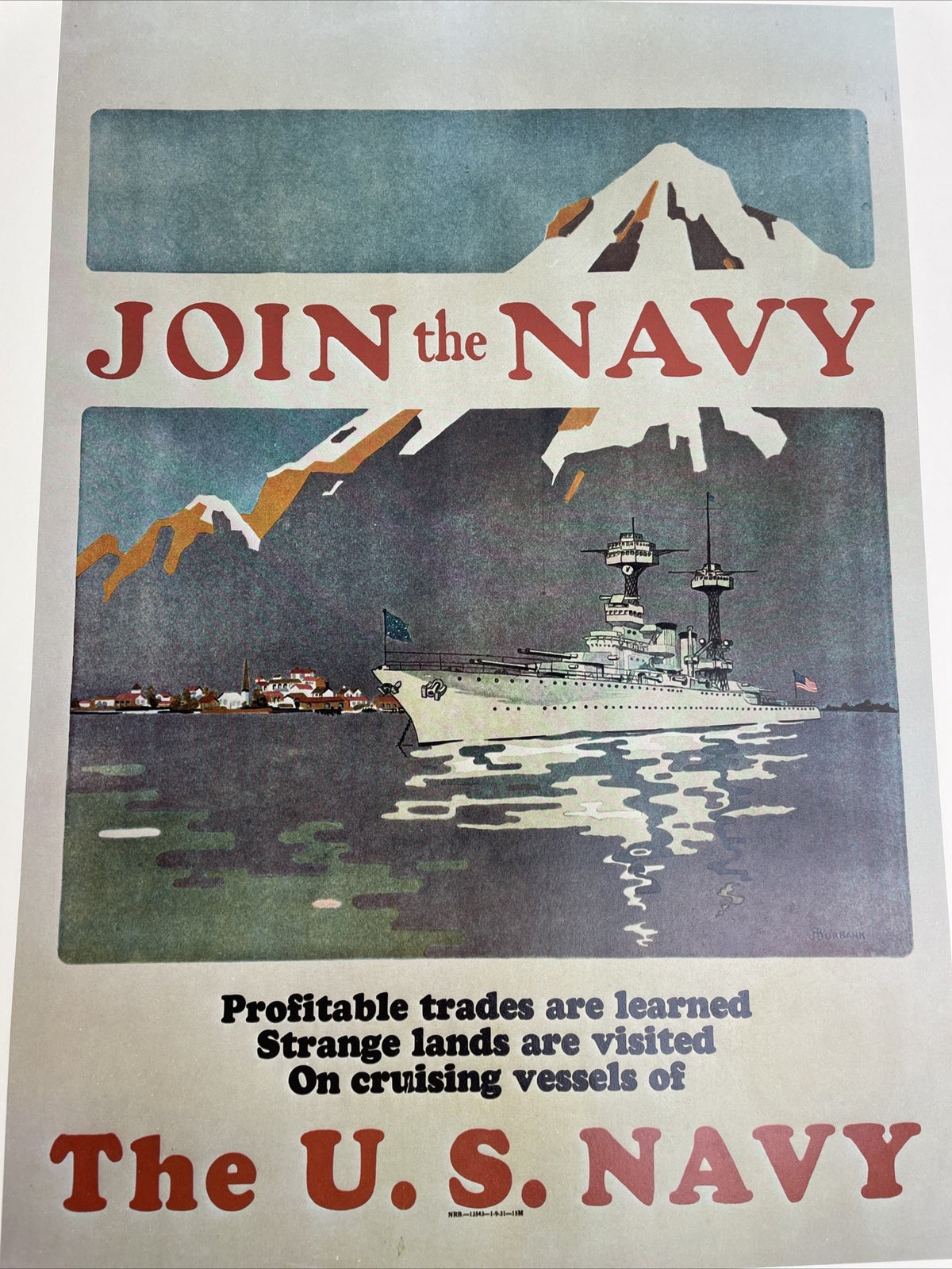 Vtg " Join The Navy " Poster 20" x 16" U.S. Government Recruiting Media - LOOK