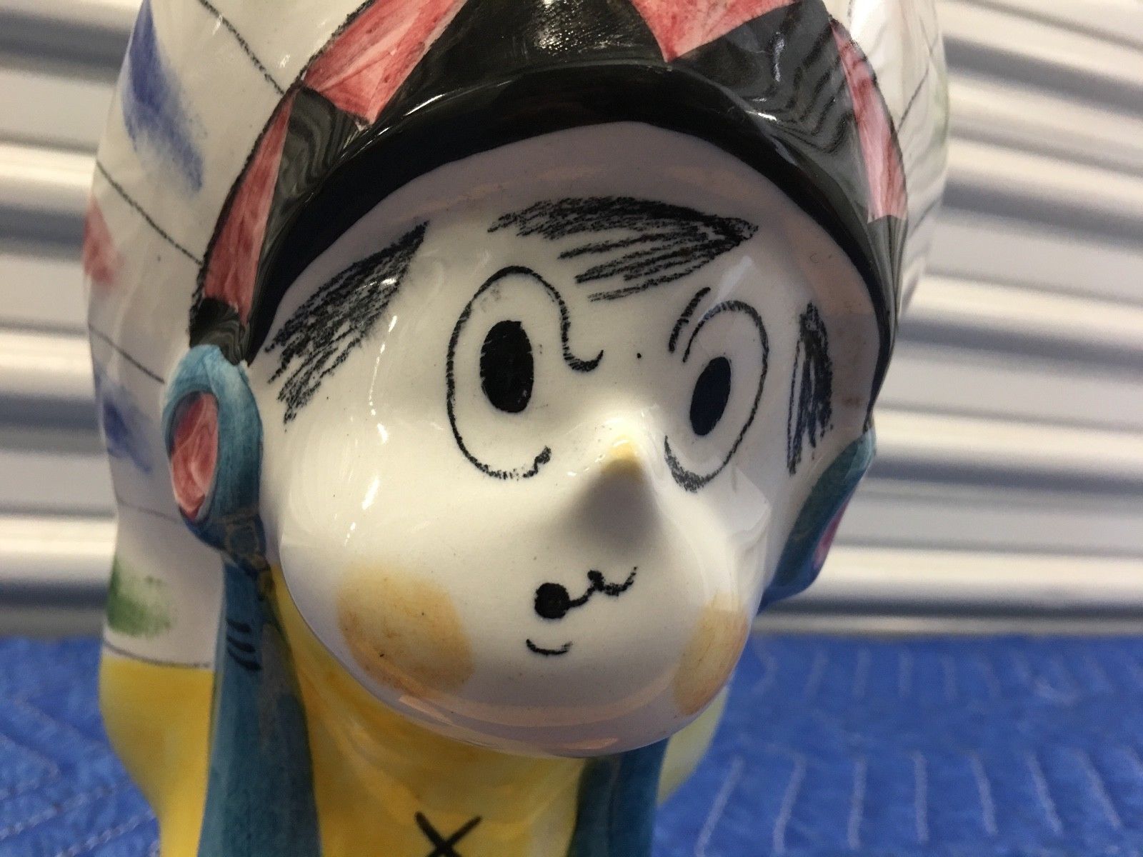 COOP ITALY Signed  Hand Painted Cute Indian Figure Pottery Bank - LOOK
