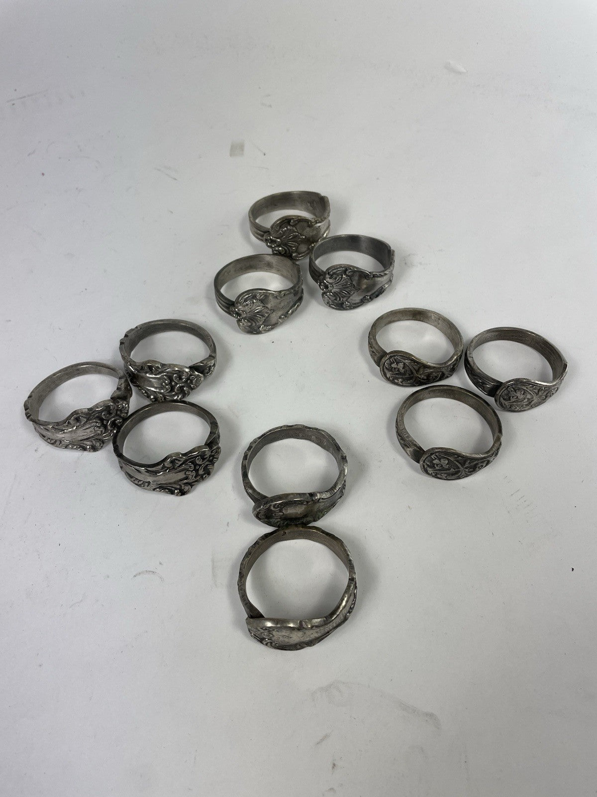 Vintage Ornate Bent Spoon Handle Napkin Rings Sterling Silver Handmade Set of 8