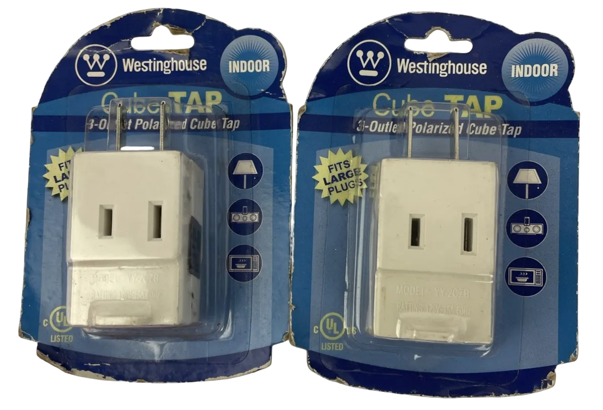 2 X 3-Outlet Polarized Cube Tap UL Listed Fits Large Plugs-Indoor Use USA SELLER