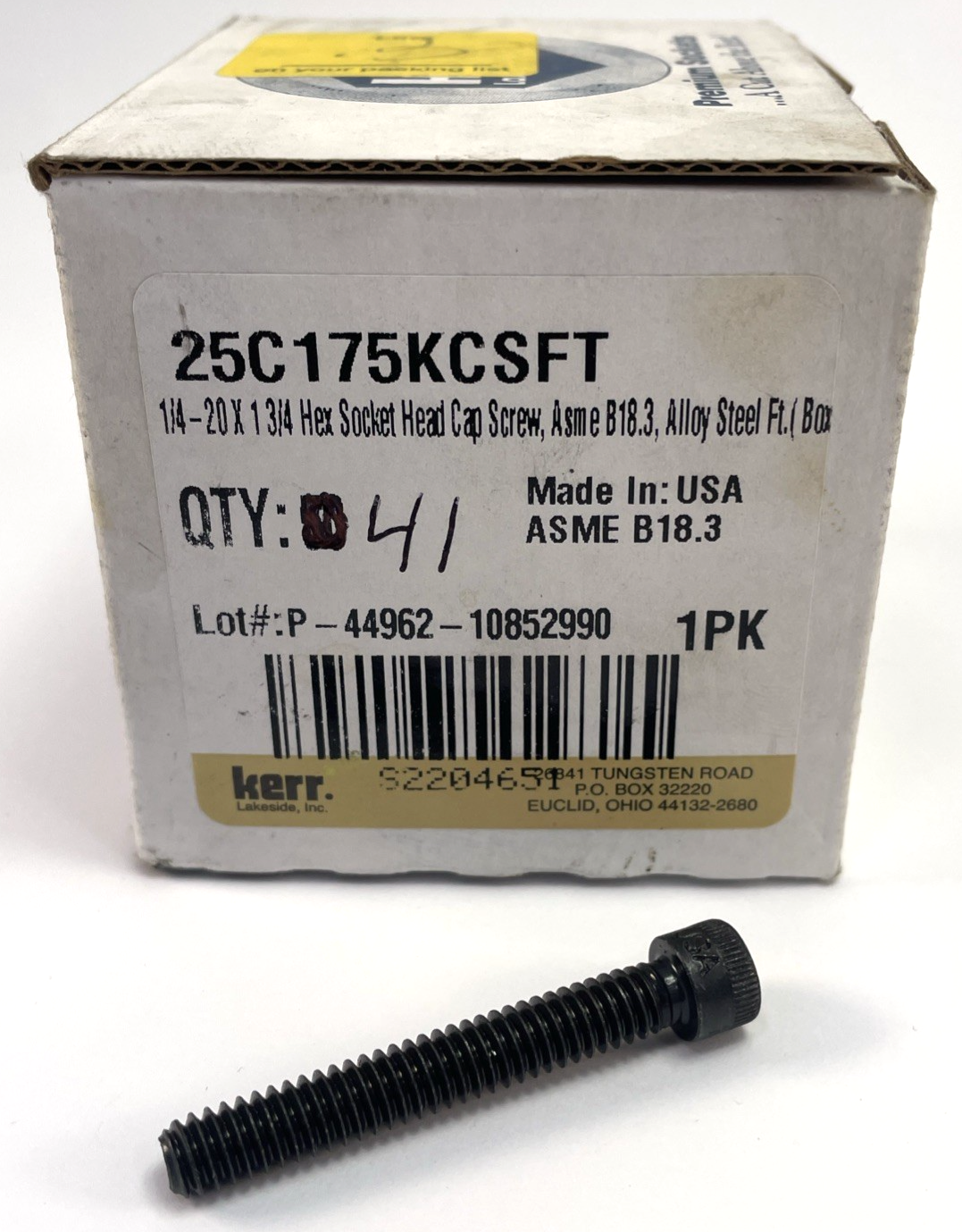 Kerr 25C175KCSFT  ( Box of 41 ) 1/4" - 20 x 1.75" Allen Socket Head Cap Screws