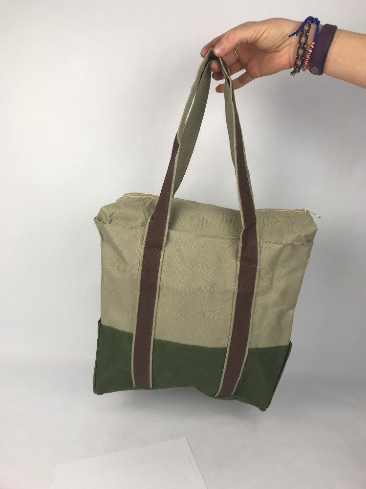 Tauck Tours Cloth Travel Bag Forrest Green Brown / Beige Zipper Beach Grocery Eu