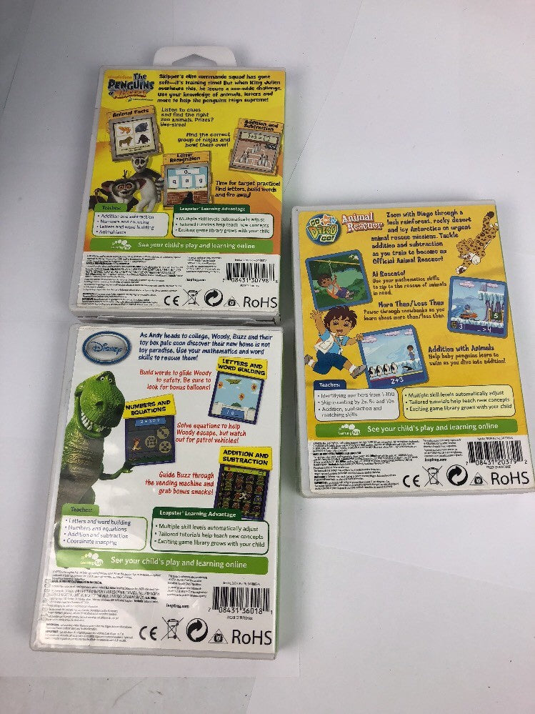 Bundle 3 X Leapster Leapster2 Toy Story 3, Penguins Of Madagascar Go Diego Go VG