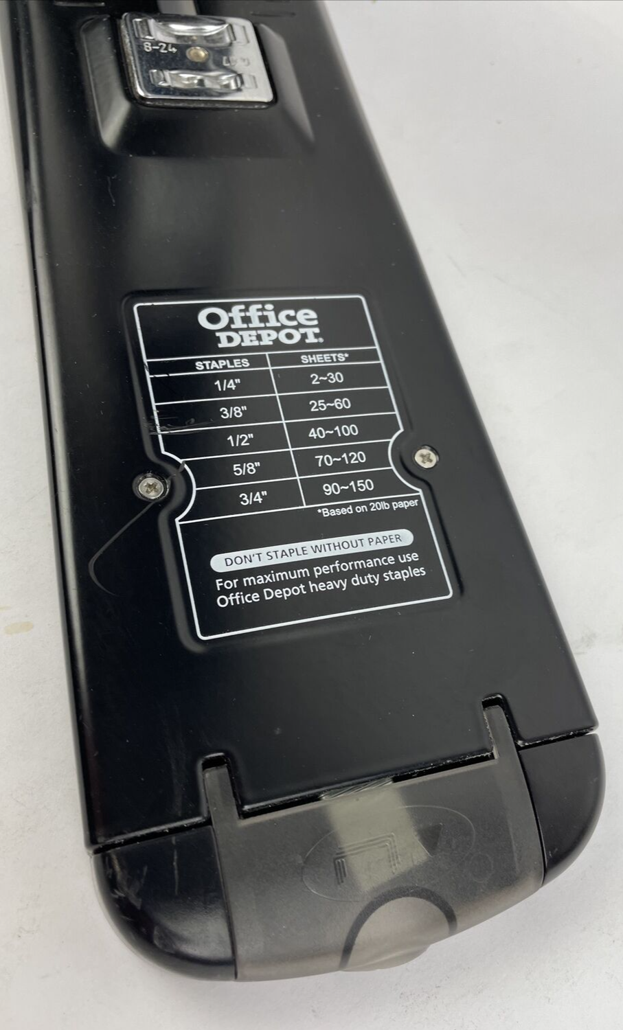 Heavy Duty Office Depot 150 Sheet Desktop Stapler Black Metal 1/4"-3/4" Staples