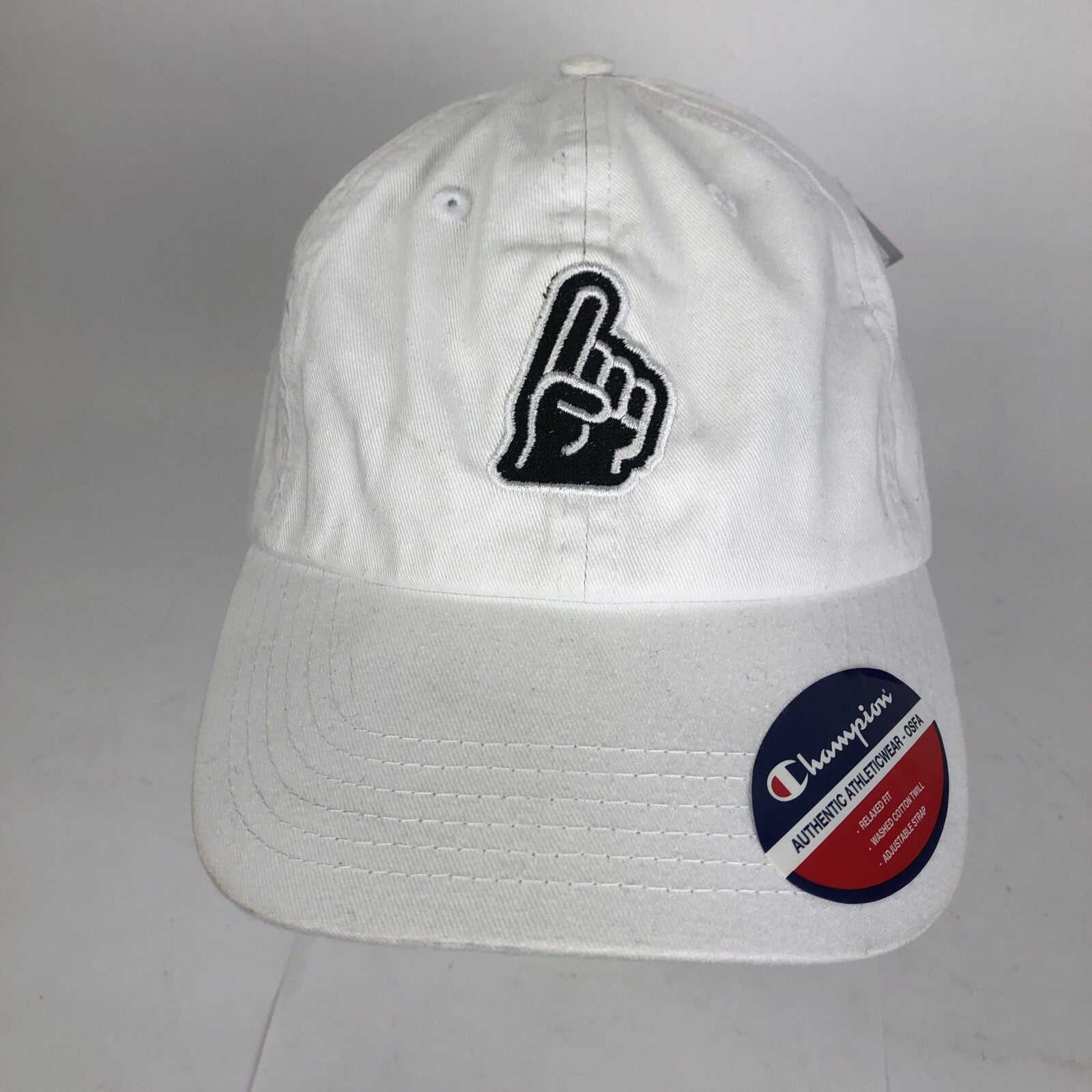 Champion Authentic Athletic-wear OSFA Adjustable White #1 Finger Logo Cotton Hat