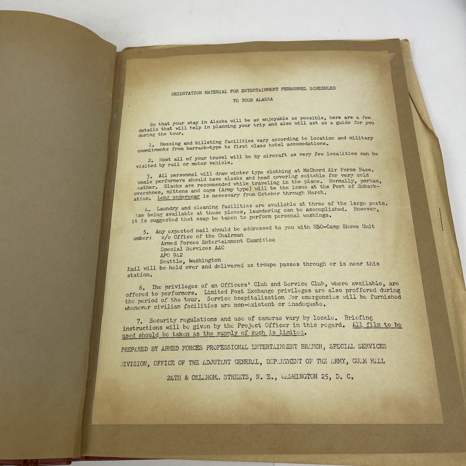 U.S.O. 1954/55 Scrapbook From " Operation Snowball " Alaska U.S.O Christmas Show