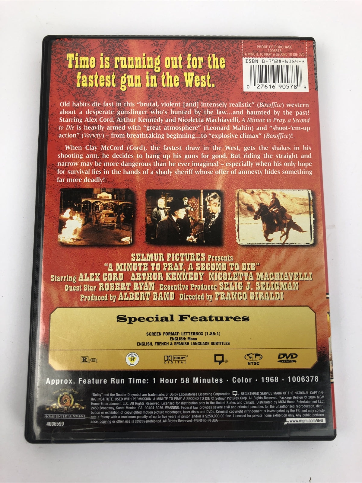 A MINUTE TO PRAY, A SECOND TO DIE (1967) Alex Cord, Robert Ryan Eurowestern DVD