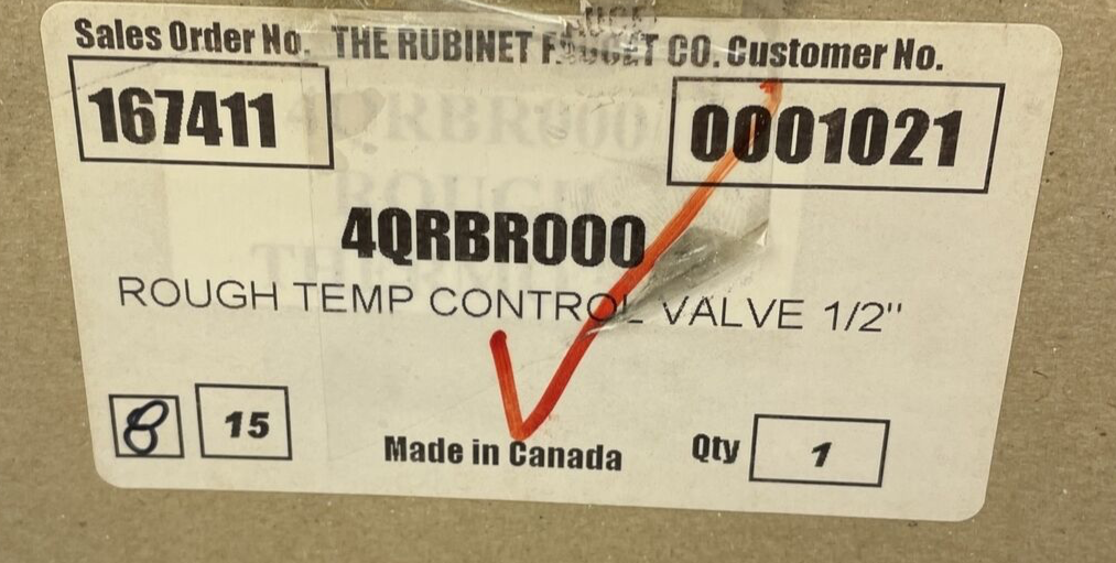 RUBINET Faucet Co.  Rough Temp Control Valve 1/2" Thermostatic Mixer w Vol. Cont