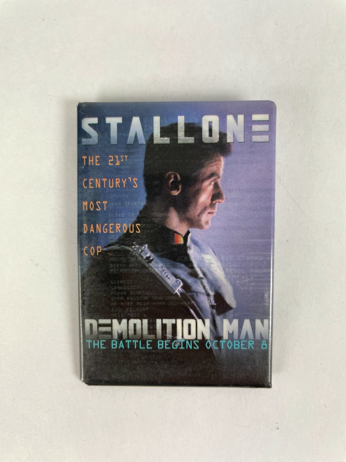 Warner Bros Stallone Demolition Man Movie Film Button Fast Shipping Must See