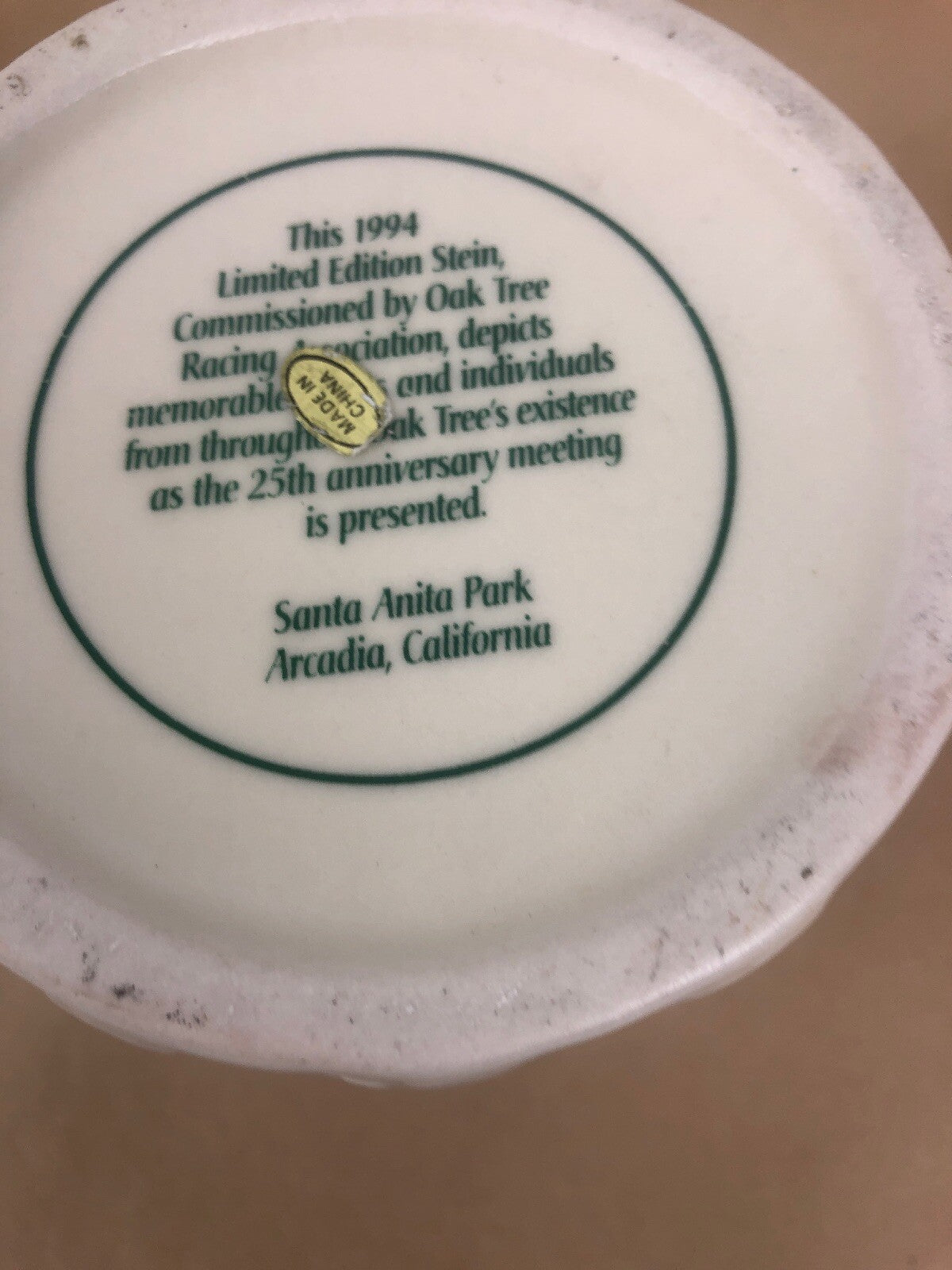 Vintage Oak Tree Santa Anita 20th Anniversary Stein Mug ~ Breeder’s Cup - 1994