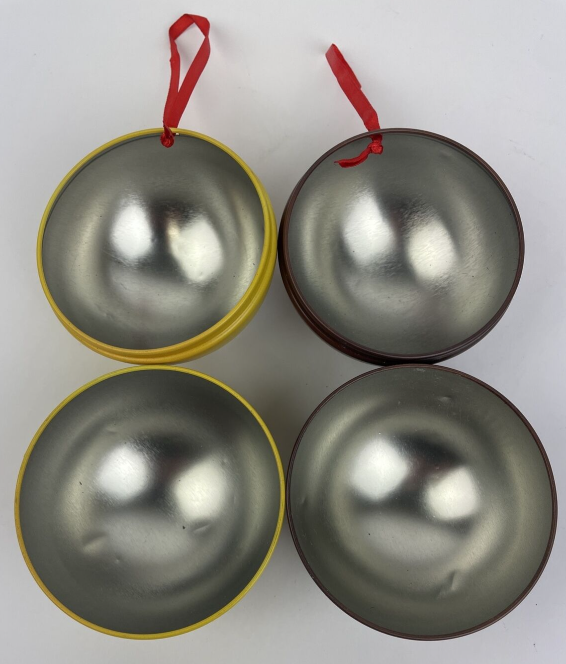 Lot of 2 x M&M Chocolate & Peanut METAL BALL CHRISTMAS ORNAMENT Empty -Rare Find