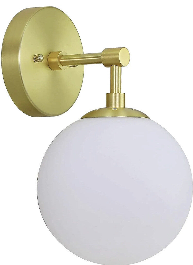 XiNBEi Wall Light Wall Sconce White Globe Glass in Satin Brass XB-W1211-SB LOOK
