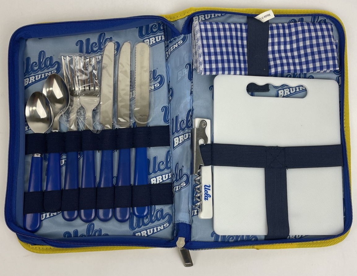 UCLA BRUIBS Camping PICNIC FOLDER SPOONS / KNIVES / CHEESE BOARD / NAPKIN NEW