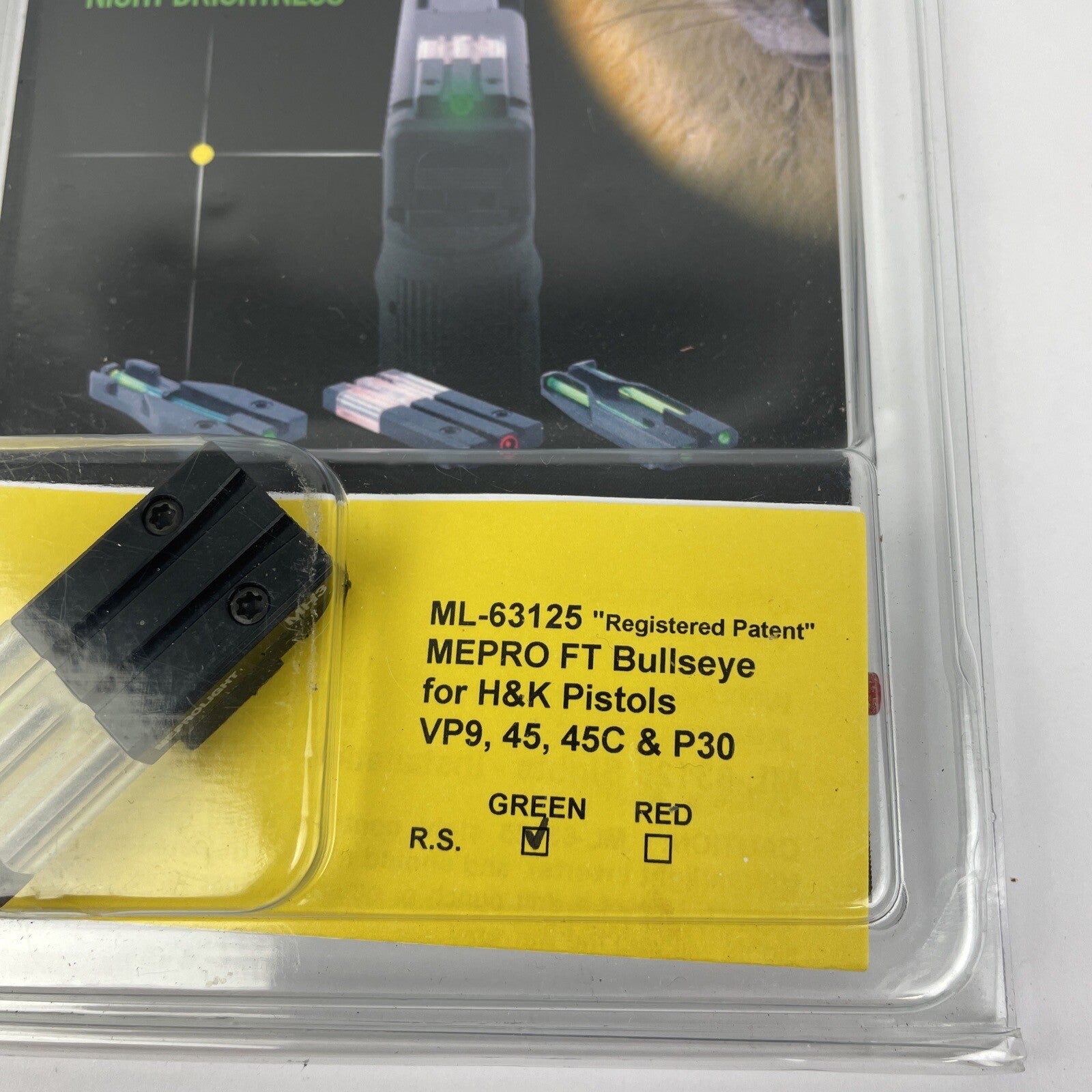 Meprolight USA Mepro FT Bullseye Rear Sight Fixed Green Black Frame - Brand New