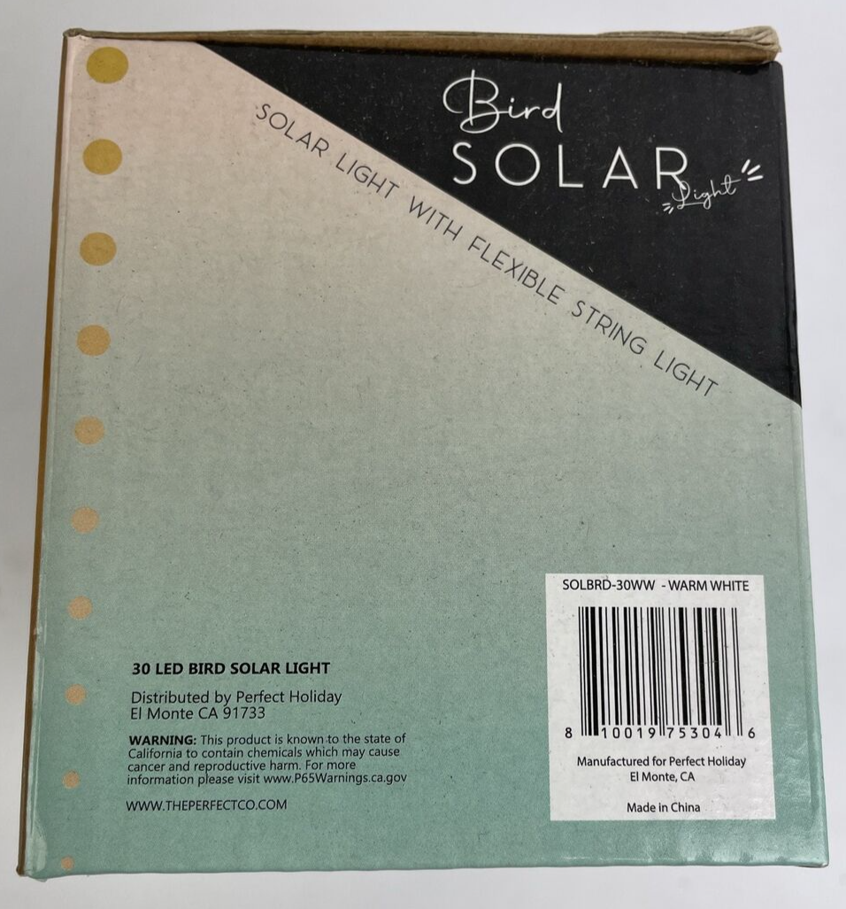 Solar Hummingbird String Lights, 21Ft 30 Warm White LED Outdoor Waterproof Light
