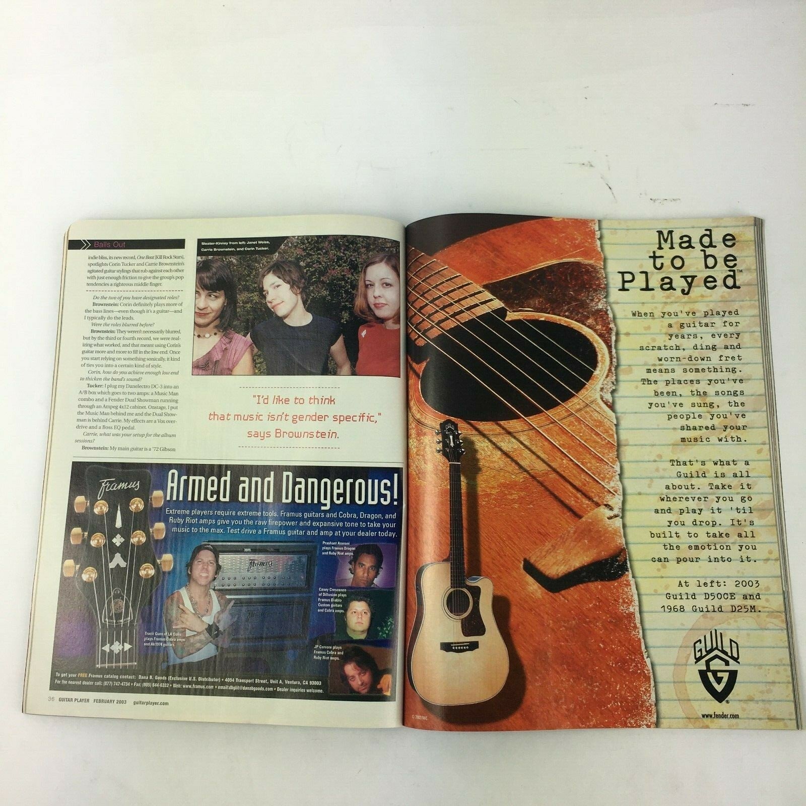 February 2003 Guitar Player Magazine Johnny Mar Eric Clapton Sleater Kinney