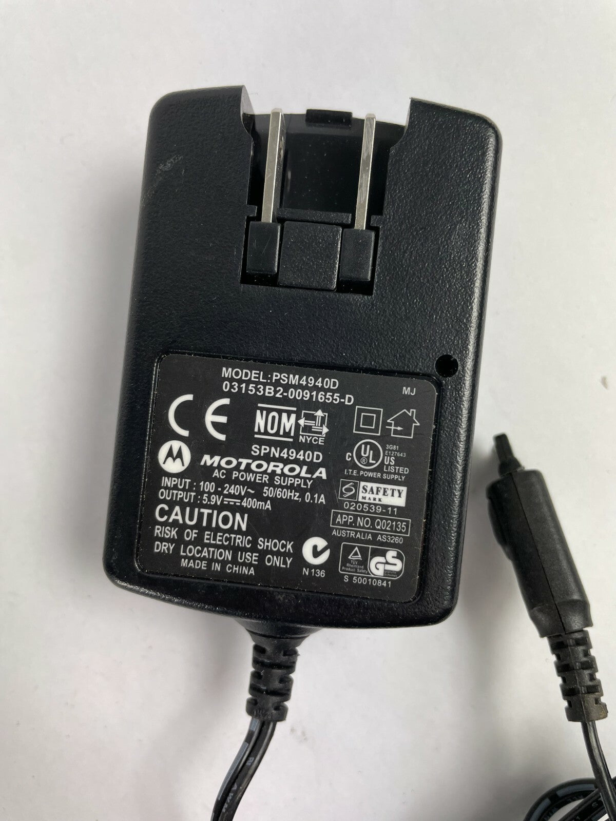 Genuine Motorola PSM4940D AC Adapter Output 5.9 V 400mA Power Supply Adapter A62