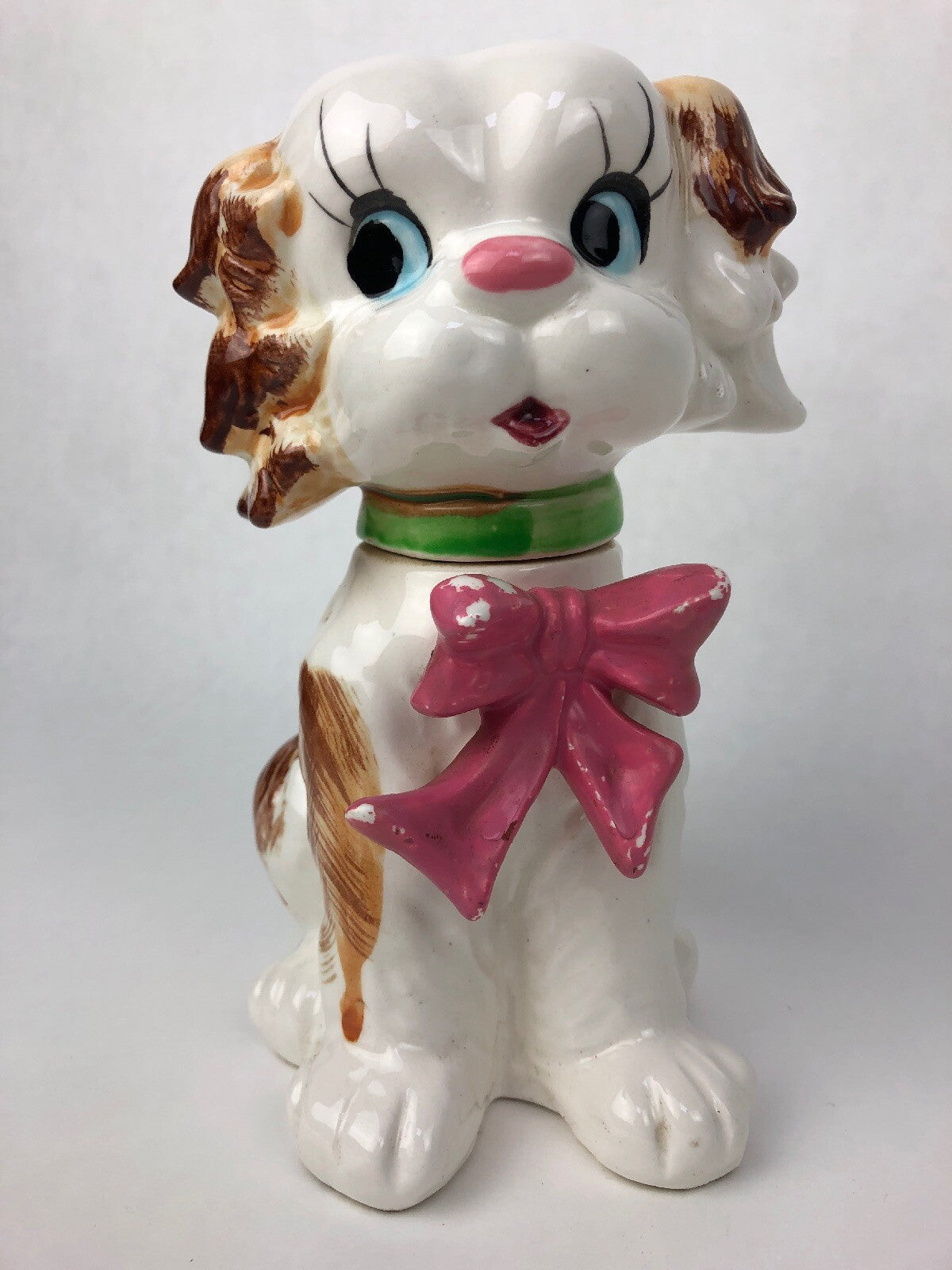 Vtg ESD Lefton Puppy Pal Locking Coin Bank anthropomorphic Japan dog lid rare 7”