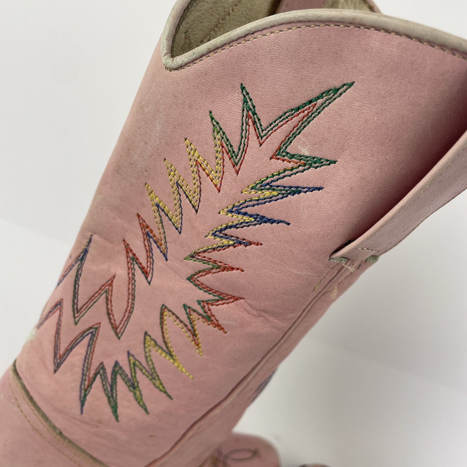 Samello for Circle Kane Cowboy Boots Pink w Rainbow embroidery Sz 7M Brazil Made