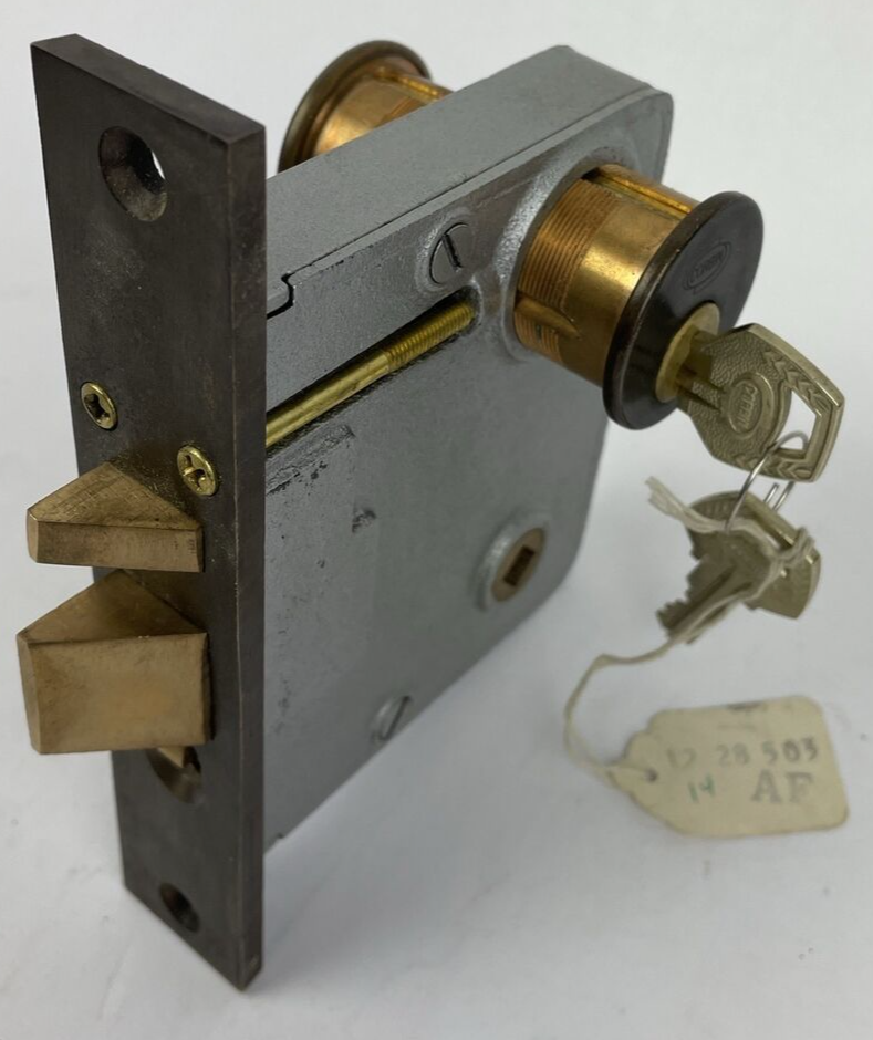 CORBIN 1348 1/2 PUSH BUTTON ENTRY MORTISE LOCK w CYLINDER KEYS  LOOK