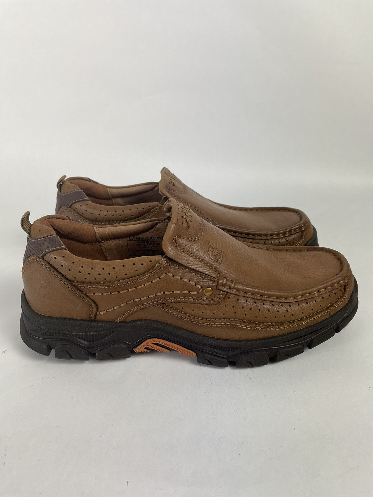 EUC Camel Crown Mens Leather Khaki Light Brown Loafers Shoes Size 11