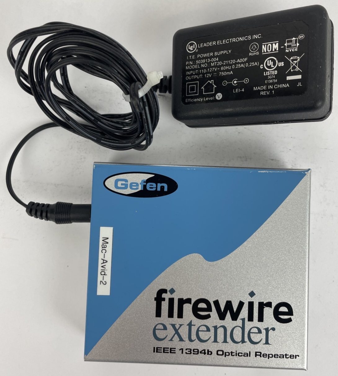 Gefen IEEE 1394B Firewire Extender Optical Repeater with Power Supply MINT COND.
