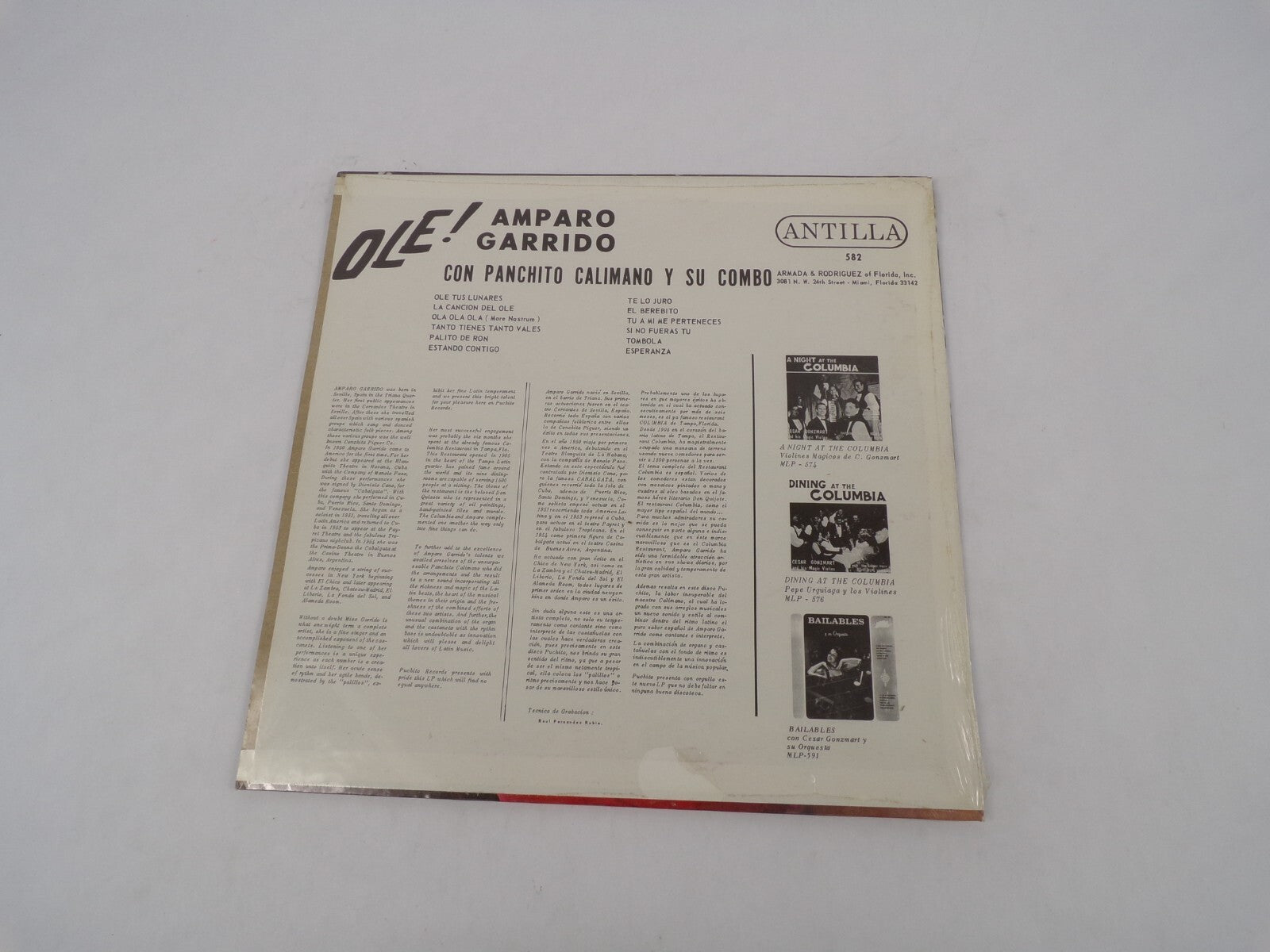 Ole! Amparo Garrido Con Panchito Calimano Y Su Combo Tombola Vinyl Record