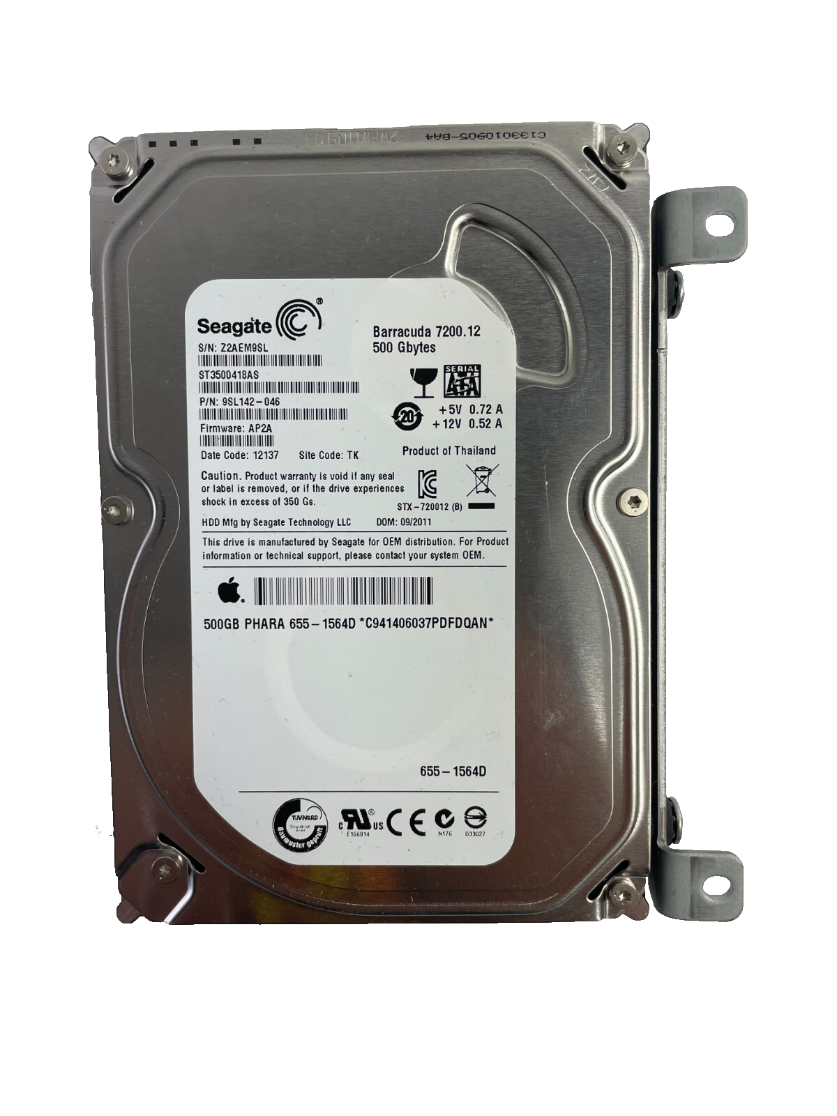 Seagate Barracuda 7200. 12 Model ST3500418AS 500GB Hard Disc Drive Cache 16 MB